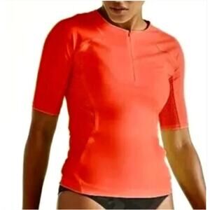 Athleta Pacifica II Tee Rashguard 1/4 Zip Fitted Workout Athletic SS Top Sz S